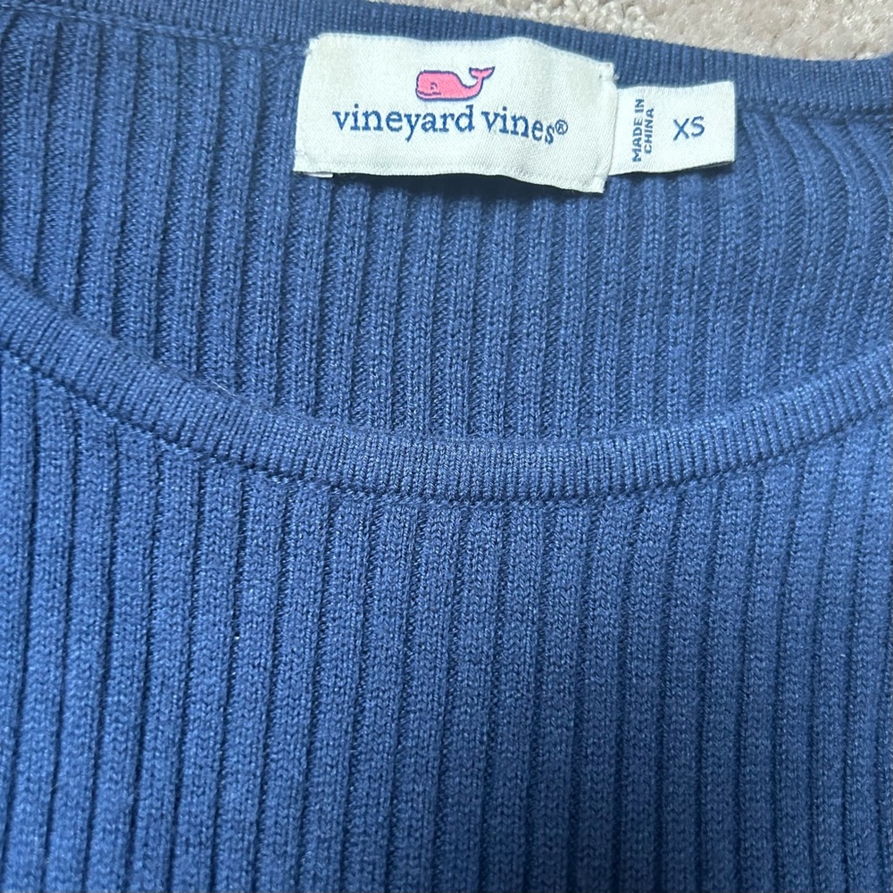 Vineyard Vines Ribbed Ruffle Navy Sweater Size XSmall - Picture 5 of 8